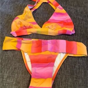 DU BRAZIL Multicolor Striped Bikini Set